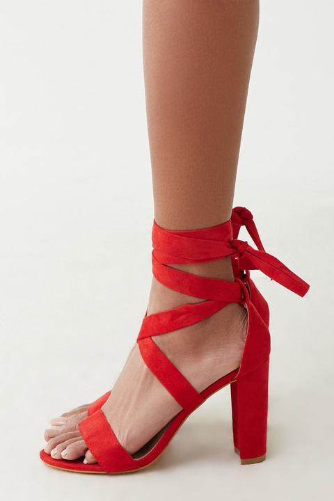 red strap up heels