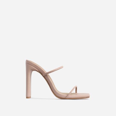 Highland Barely There Square Toe Heel Mule In Nude Faux Leather, Nude