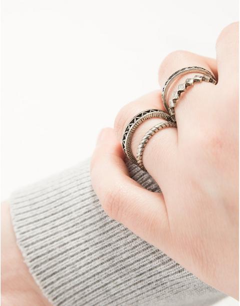 Pack De Anillo Piedra Rosa Mineral Plata
