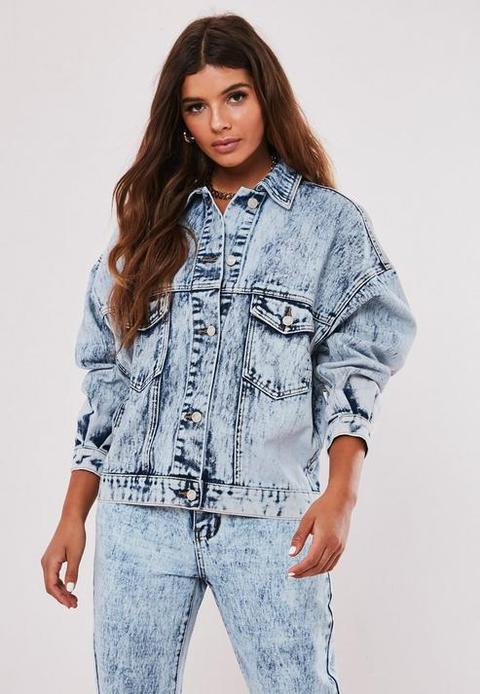 Blue Washed 80s Batwing Oversized Denim Jacket, Blue from Missguided on ...