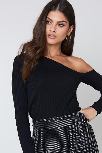 Kristin Sundberg For Na-kd Ribbed Off Shoulder Sweater - Black