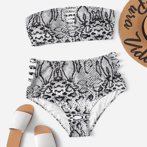 Übergrößer Leiter Cut Out Bandeau Bikini Mit Schlange Muster