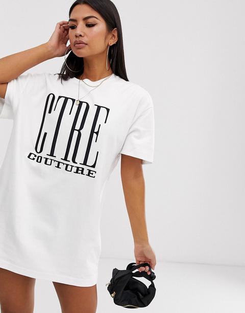 Couture Club Logo Oversized T-shirt Dress-white