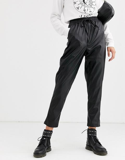 Joggers De Cuero Sintético En Negro De New Look