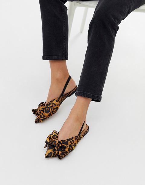 Asos Design Lips Bow Slingback Ballet Flats In Leopard-multi