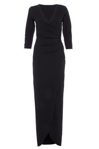 Black Wrap 3/4 Sleeve Maxi Dress