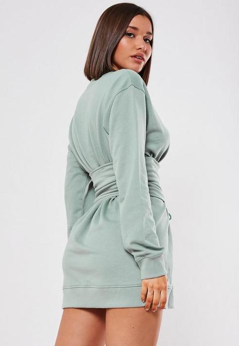 Mint Corset Waist Sweater Dress, Green 