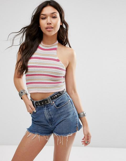 Top Halter De Punto A Rayas De Asos