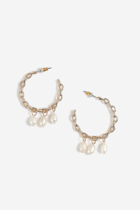 Womens Pearl Drop Chain Hoop Earrings - Cream, Cream