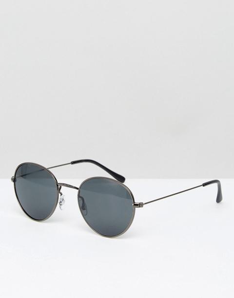 Asos Design Metal Round Sunglasses In Gunmetal-grey