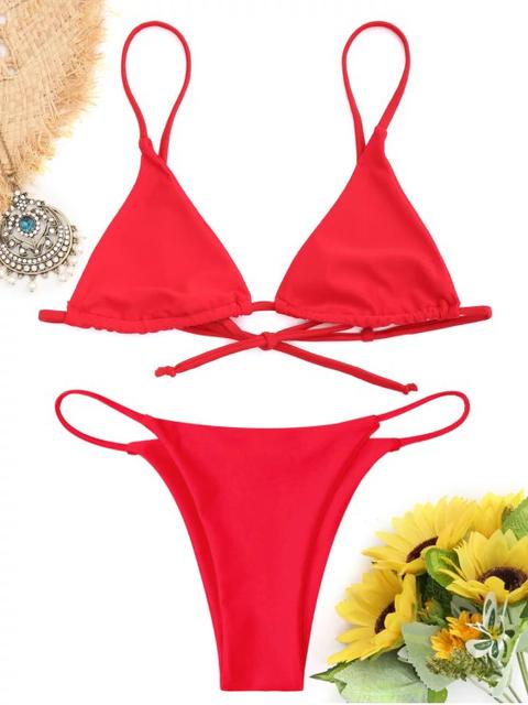 Traje De Bikini De Bralette Con Cordones Yellow Sky Blue Black Red Purplish Red Light Pink Pink Orange Salmon