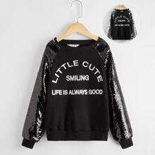 Sudadera De Manga Con Lentejuelas Con Estampado De Slogan