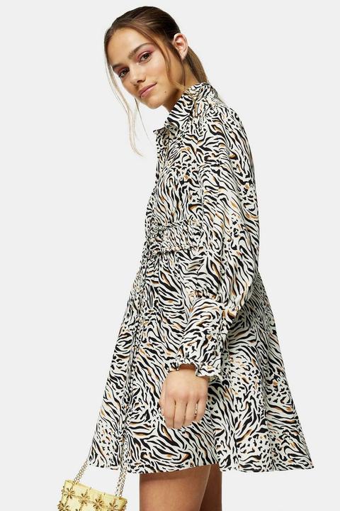 Petite Natural Print Ruched Jersey Shirt Dress