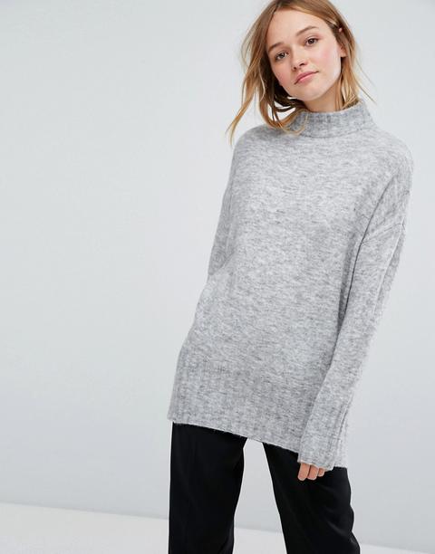 Monki - Maglione Con Collo Alto E Cuciture - Grigio