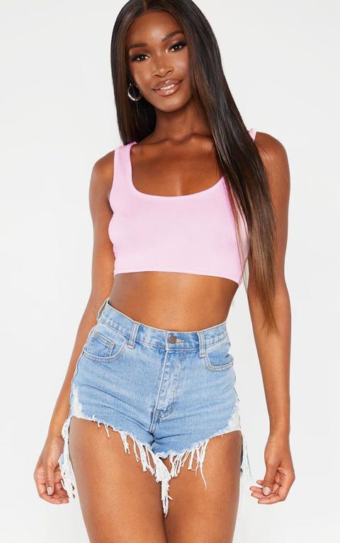 Basic Baby Pink Scoop Neck Crop Top