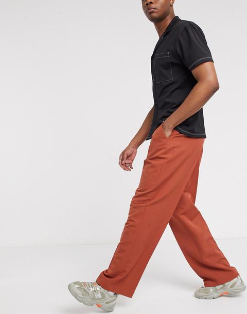 Asos Design Wide Leg Smart Trouser In Rust-brown