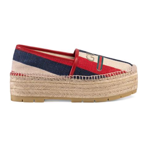 Espadrillas In Tela Sylvie Con Plateau E Logo Gucci