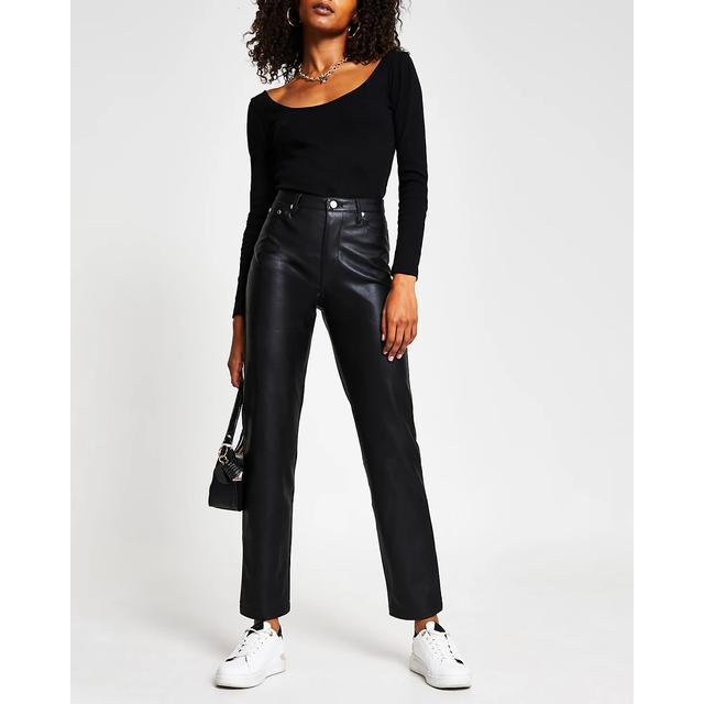 Black faux leather straight trousers  River Island