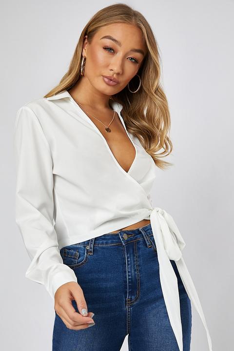 White Tops - Jamima White Wrap Front Top