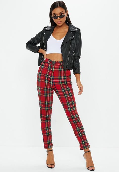 Red Plaid Tapered Pants