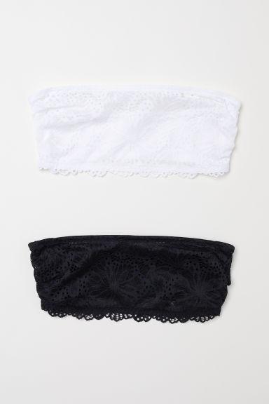 H & M - Reggiseni A Fascia Pizzo, 2 Pz - Bianco