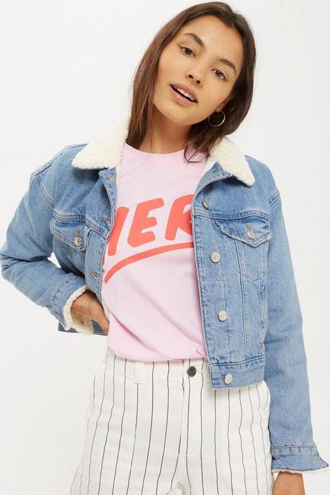 Womens Moto Fitted Borg Denim Jacket 