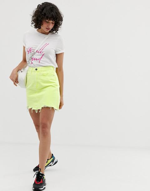 River Island - Mini-jupe En Jean - Jaune Fluo