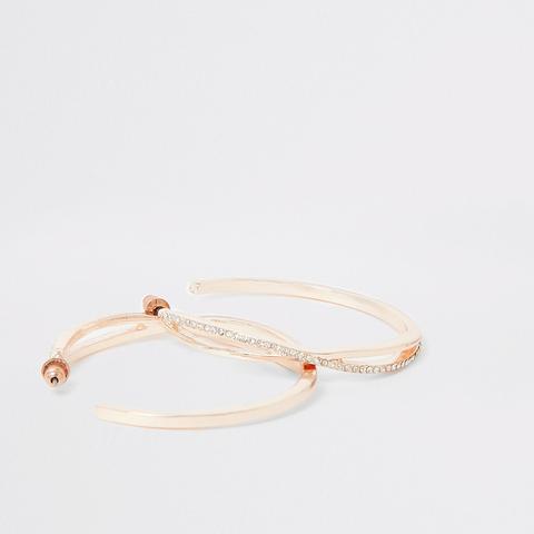 Rose Gold Colour Diamante Pave Hoop Earrings