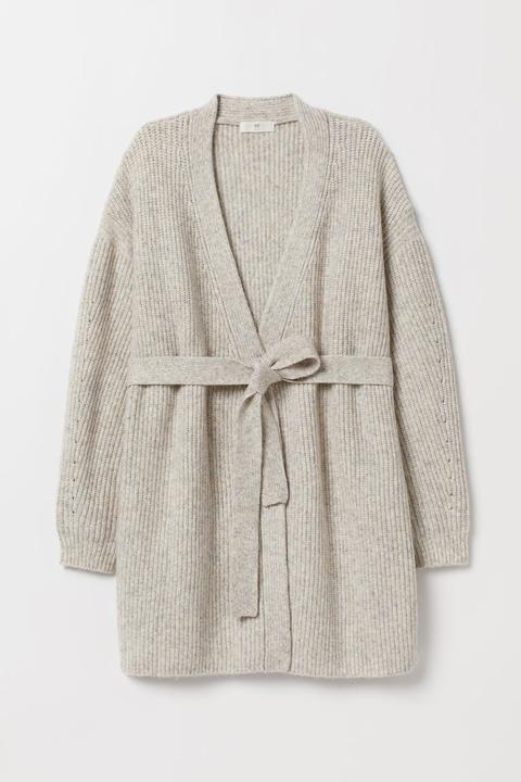 Cardigan Mit Bindegürtel - Beige - Damen