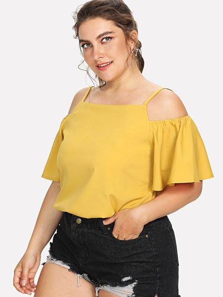 Top De Tirante Sólido De Hombros Descubiertos De Talla Grande