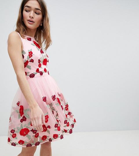Chi Chi London Petite - Vestito Da Cerimonia Con Ricami A Fiori - Rosa