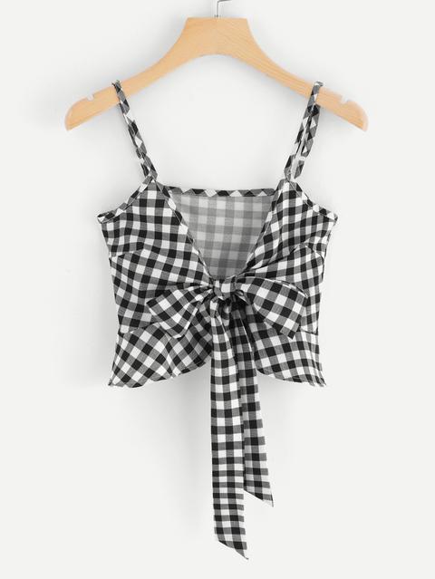 Knot Front Gingham Cami Top