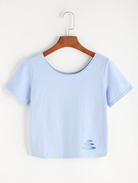 Blue Ripped Crop T-shirt