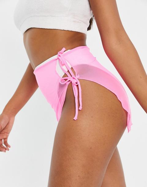 South Beach Stretch Mesh Tie Side Skirt-pink