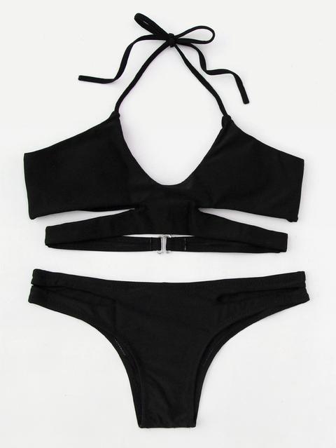 Cutout Waist Halter Bikini Set