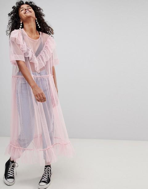 Monki - Tüllkleid Mit Rüschen - Rosa