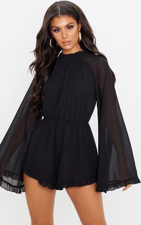 Black Backless Chiffon Playsuit