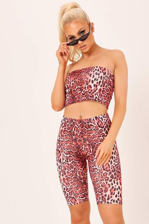 Red Leopard Print Cycling Shorts from I 