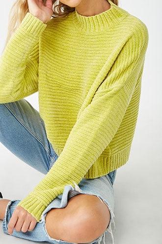 Forever 21 Ribbed Chenille Sweater , Lime