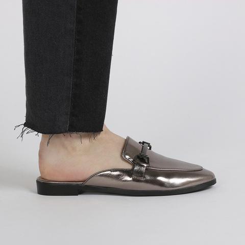 Louisa Backless Loafers In Pewter Metallic