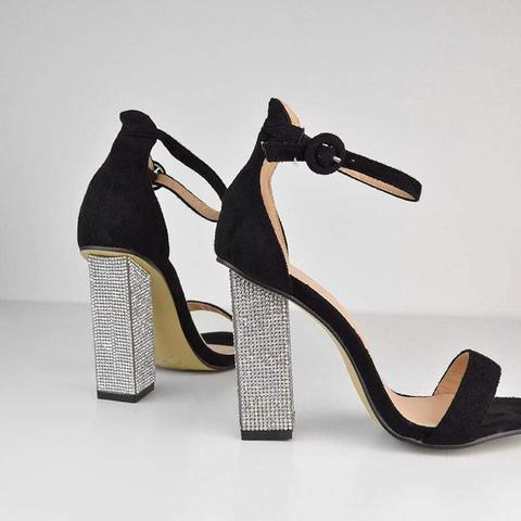 Nydia - Diamante Square Heels In Black