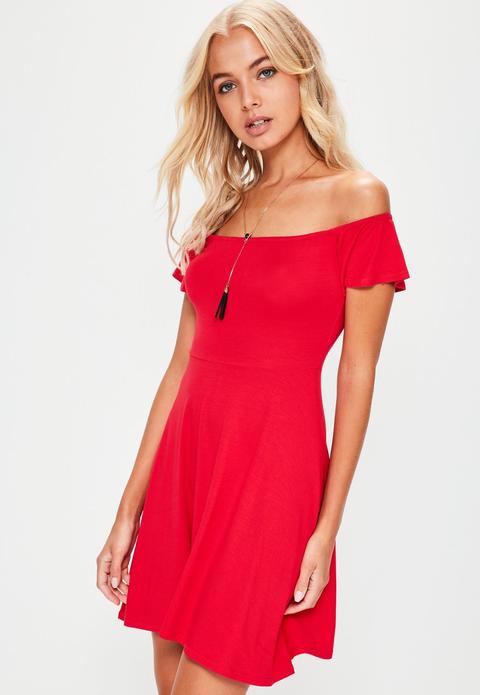 Red Bardot Skater Dress