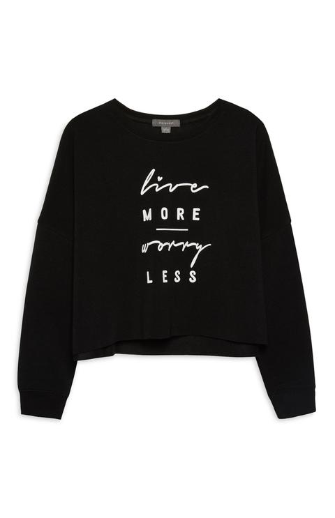 Black Slogan Crop Sweater