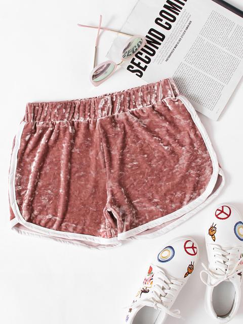 Velvet Contrast Trim Elastic Waist Shorts