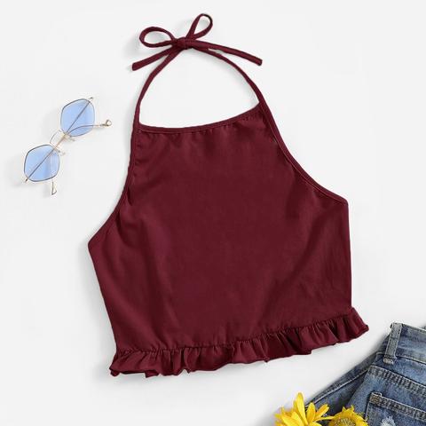 Top Halter De Espalda Abierta Con Diseño Fruncido
