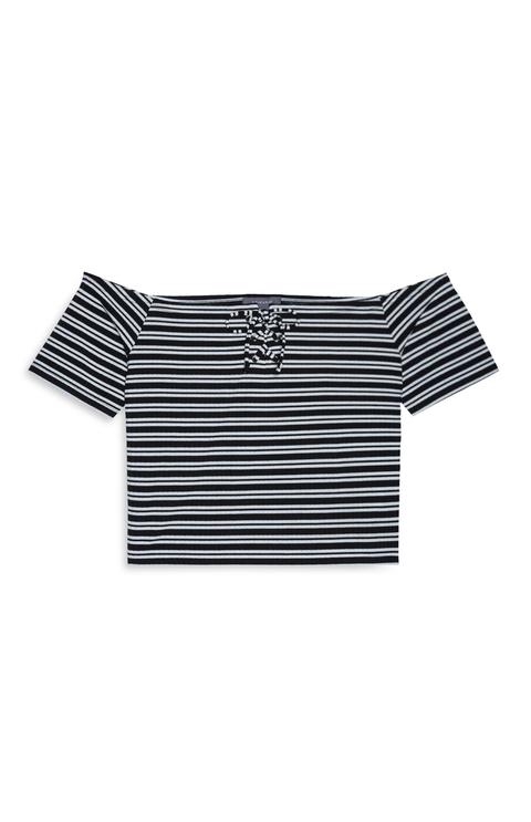 Lace Up Ribbed Bardot Top