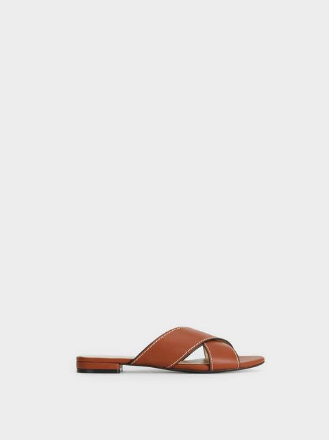Sandalias Planas Con Pespunte