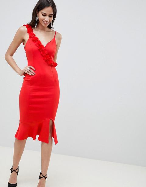 Vestido Midi Con Volante En El Bajo Y Tira Con Banda De Asos Design-rojo