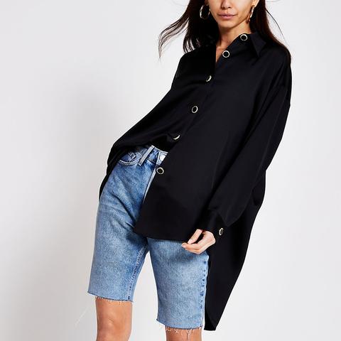 Black Long Sleeve Longline Shirt