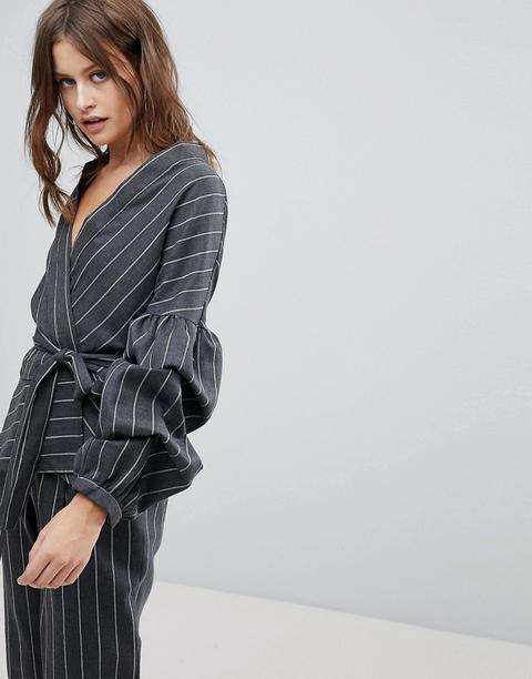 Americana Con Mangas Fruncidas Y Raya Diplomática De Prettylittlething